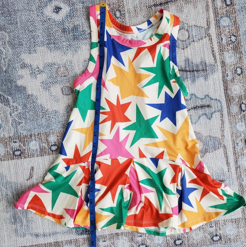 Hanna Andersson Girls Active MadeForSun Printed UV Dress Drop Waist Star sz4